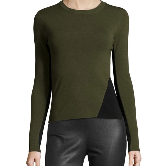 Rag & Bone Cecilee Colorblock Crewneck Ponte Top, Army - Picture 1 of 11